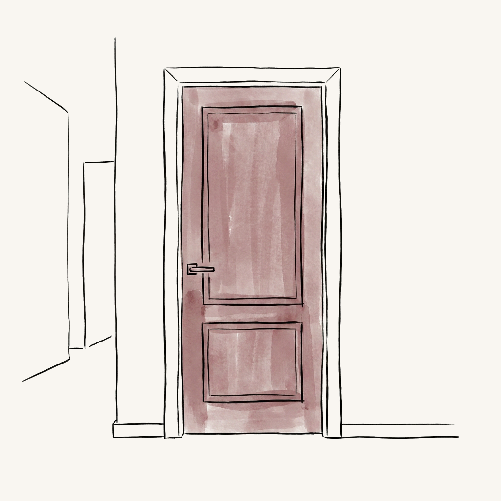 Illustrazione di una porta interna bordeaux a due pannelli